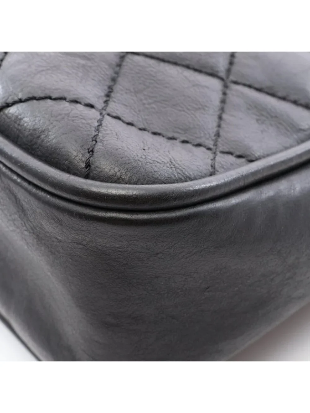 Chanel Shoulder Bag Wild Stitch Big CC Logo Black Leather Quilted CC
